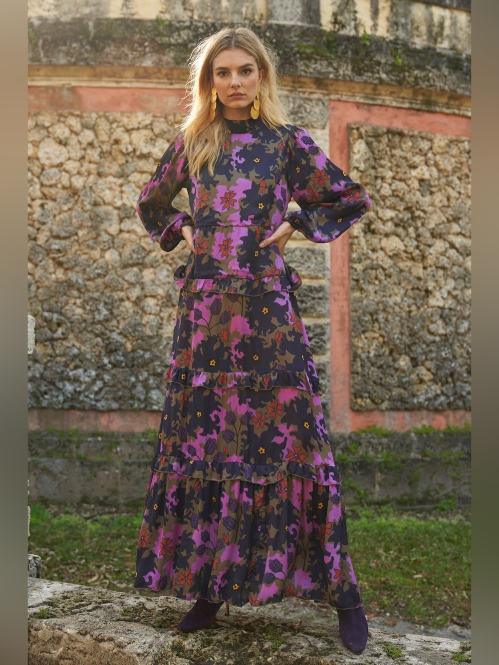 Oliphant Floral Maxi Dress - Navy and Pink